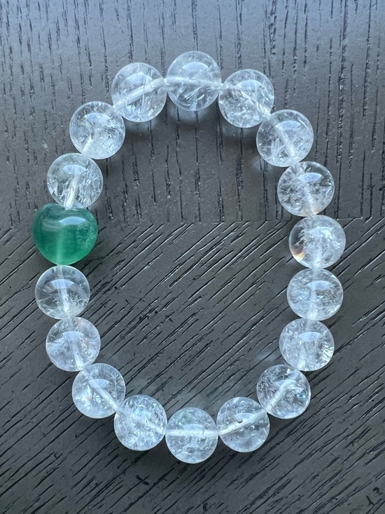 Jewelry - Lemurian quartz with fluorite heart bracelet 12mm SIZE 7.25’